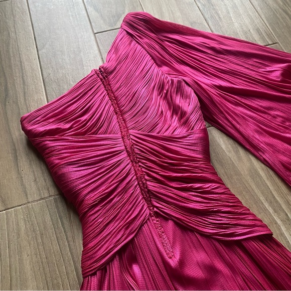 Maria Lucia Hohan Aquila pink pleated silk one shoulder long sleeve midi dress - Picture 6 of 16